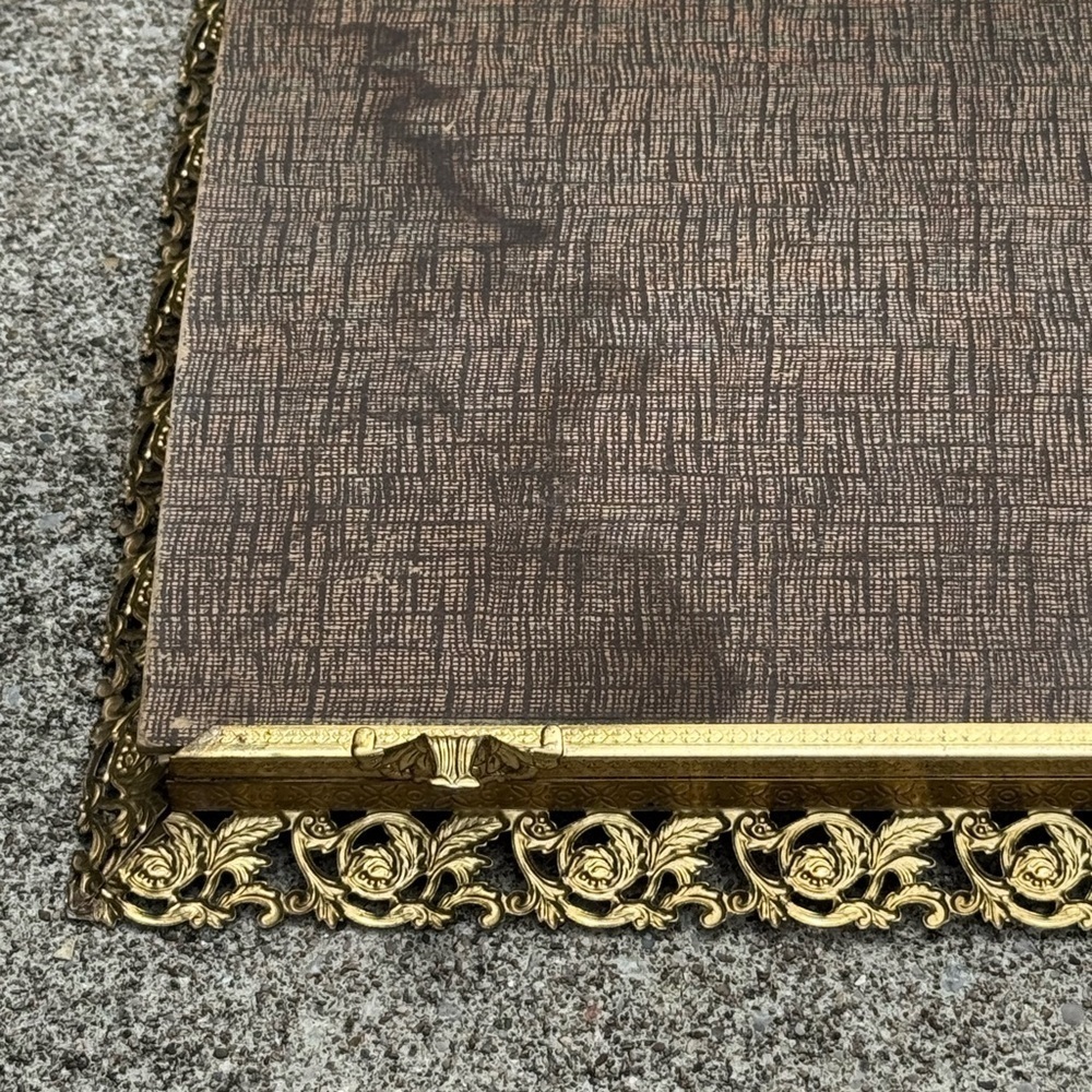 Vintage Estate Ornate Brass Footed Mirrored Vanity Tray - Picture 8 of 11